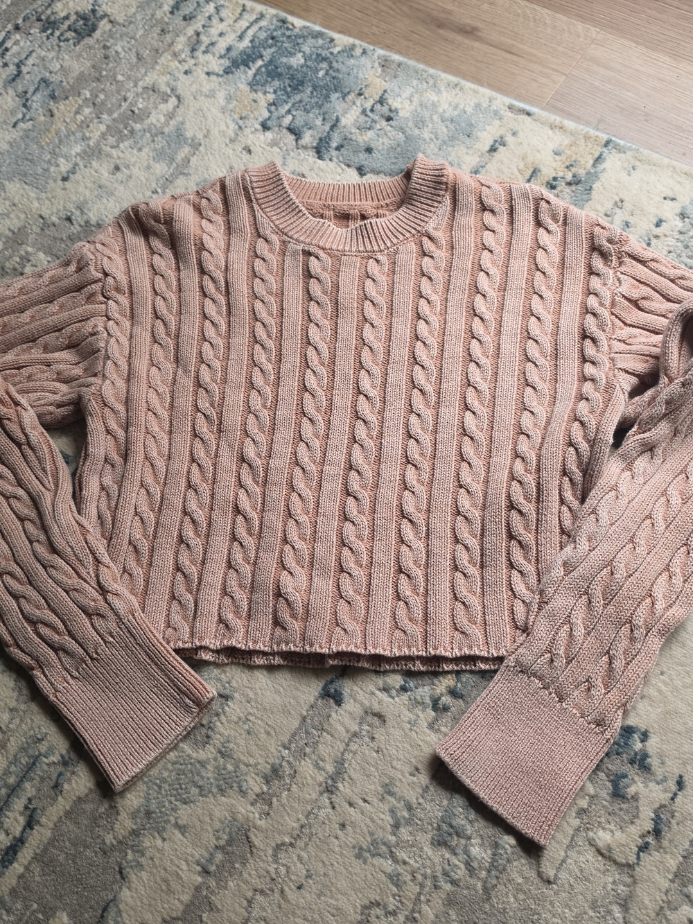 Aerie Cable Knit Cropped Sweater Dusty Pink Size SMALL